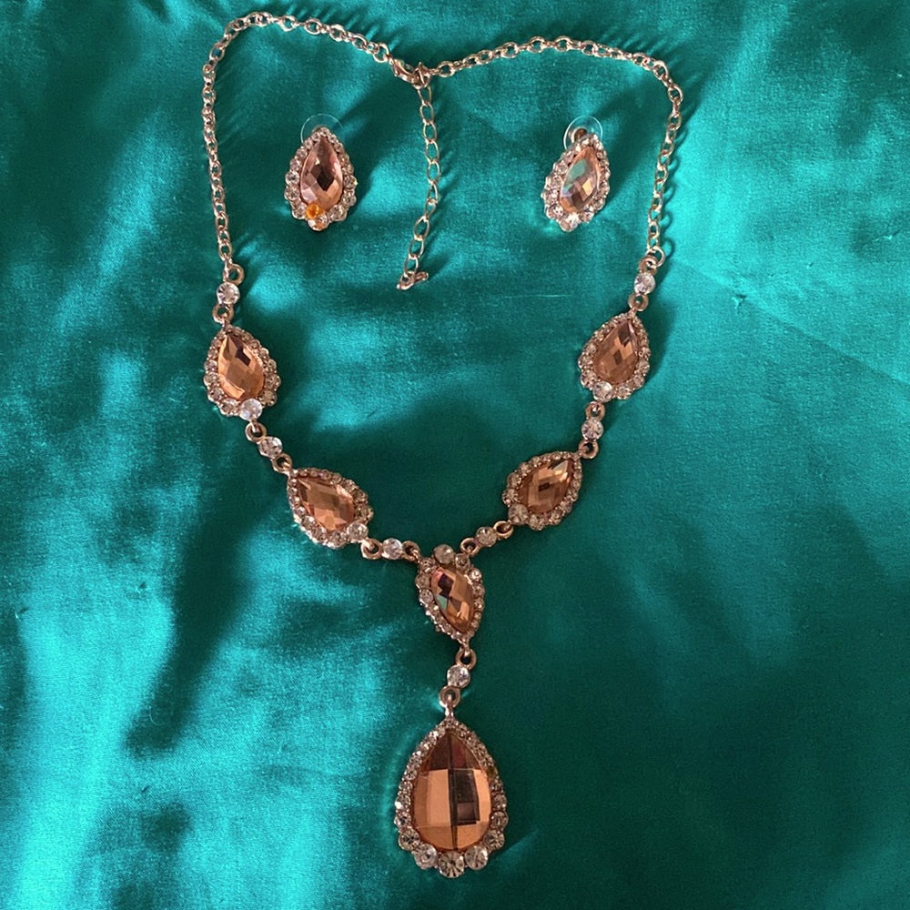 rose-tone necklace and earring set